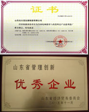 汉中变压器厂家优秀管理企业证书